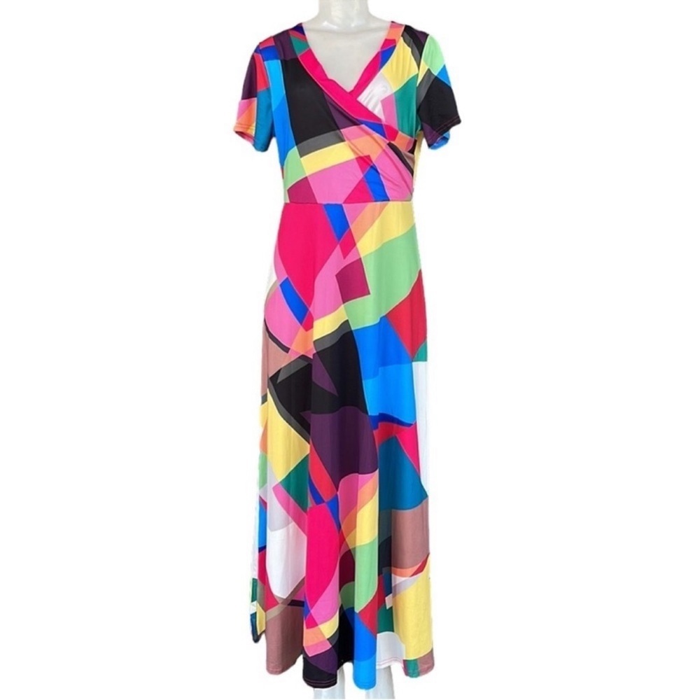 Locryz Vibrant Asymmetrical Dress with Bold Colors Size M